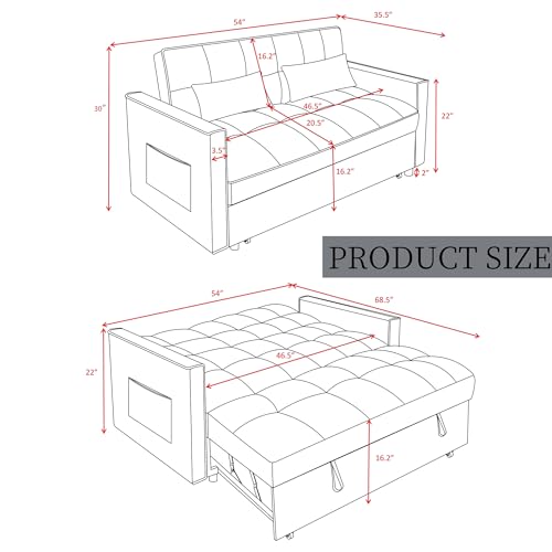 3 in 1 Sleeper Sofa Bed with Side Pocket, Black Convertible Futon Couch W34330