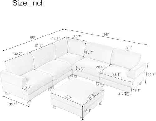 Oversized Modular Sectional Sofa with Movable Ottoman E909