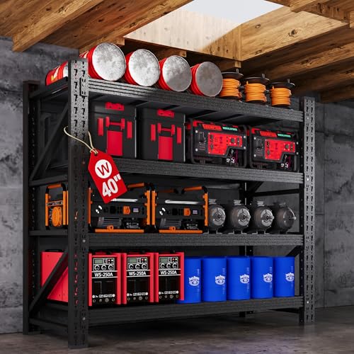 71" W Heavy Duty Steel Garage Shelving, 4-Tier Adjustable Storage Rack, Black C40455