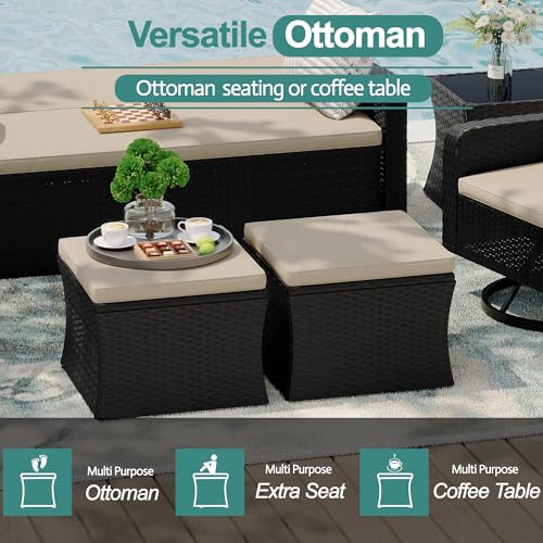 6 Piece Wicker Patio Furniture Set with Swivel Recline Chairs and Storage Ottoman X6280