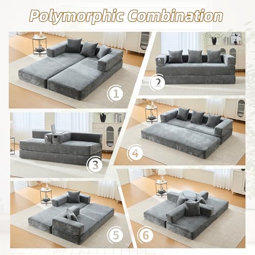 Corduroy Convertible Sleeper Sofa Bed with Pillow, Beige S401207