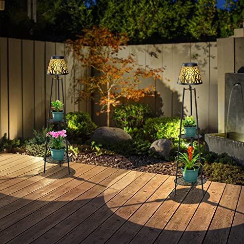 2 Pack Solar Lights Outdoor with Plant Stands - Metal Tripod Patio Decor M835880