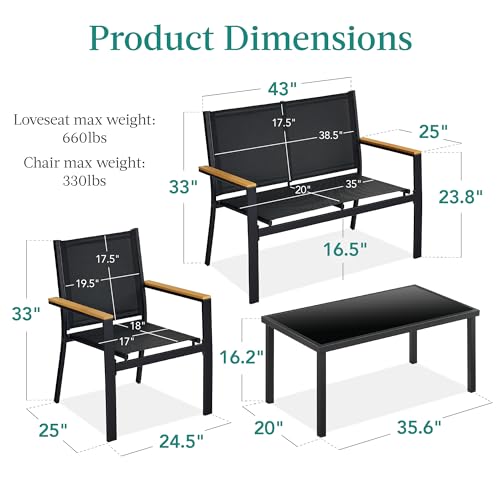 Best Choice Products 4-Piece Textilene Patio Conversation Set with Steel Frame, Taupe/Charcoal T8603