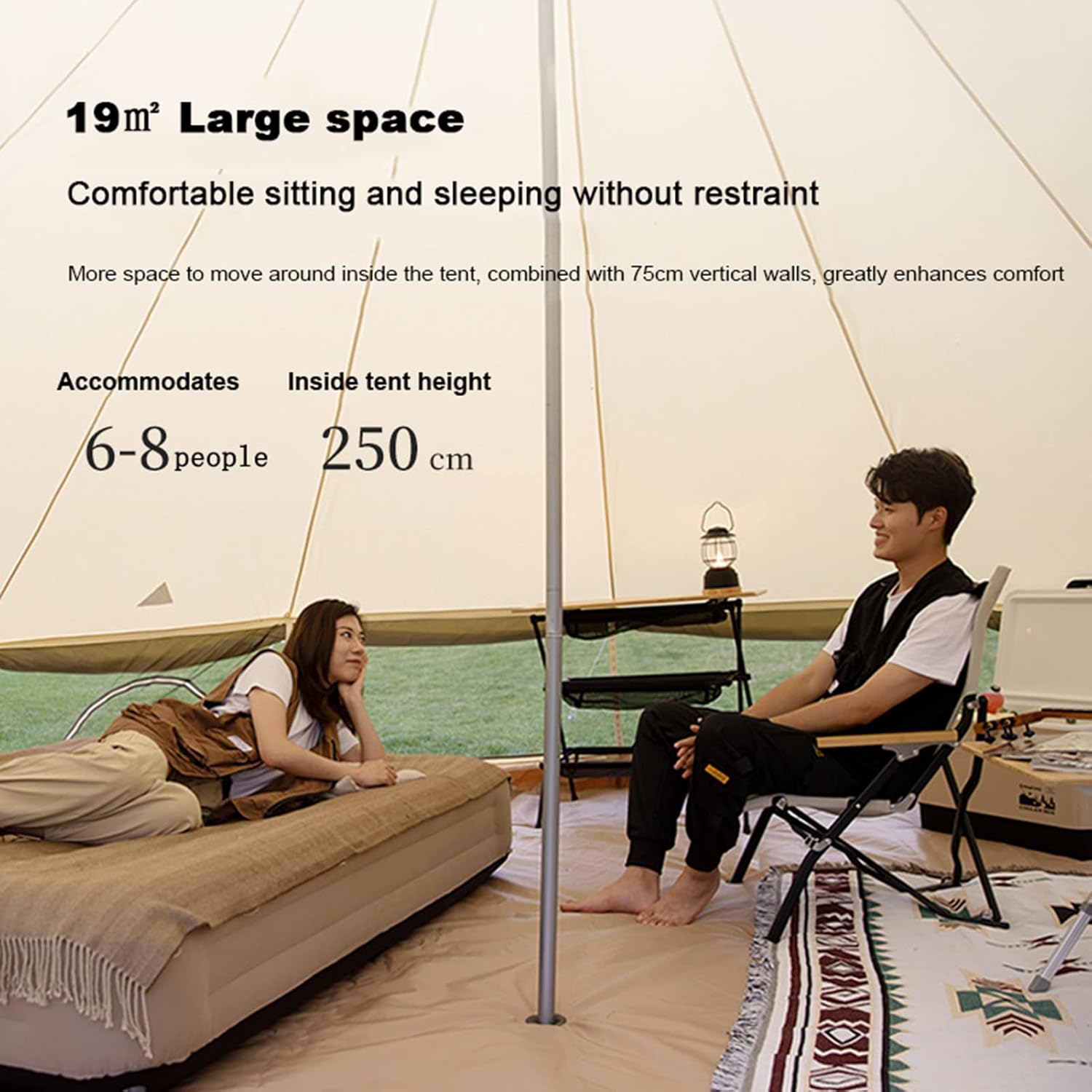 Canvas Bell Tent with Stove Jack, 4 Season Waterproof Glamping Tent for Family Camping X26483