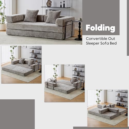 Corduroy Convertible Sleeper Sofa Bed with Pillow, Beige S401207