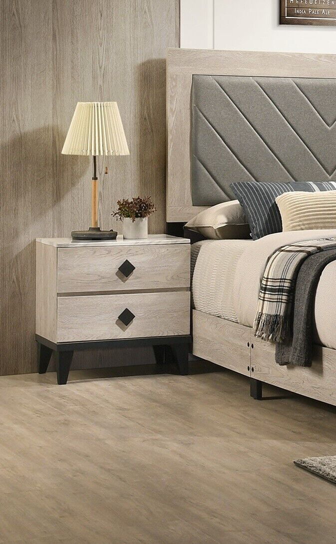 Transitional Cream Dresser Mirror Nightstands Chest 5pc Bedroom Set R373
