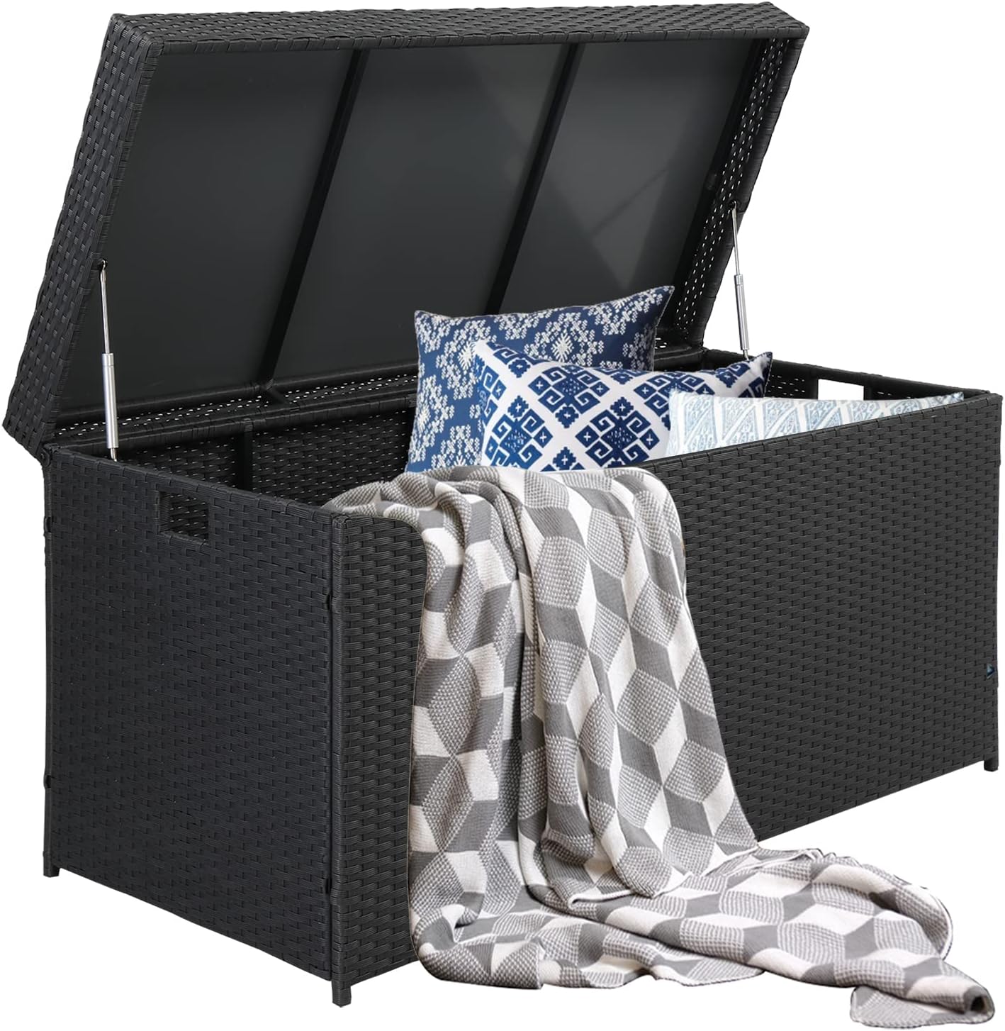 132 Gallon PE Rattan Deck Box with Lid - Weather Resistant Storage Container P858