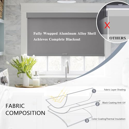 100% Blackout Cordless Roller Shades for Windows with Valance, White L38844