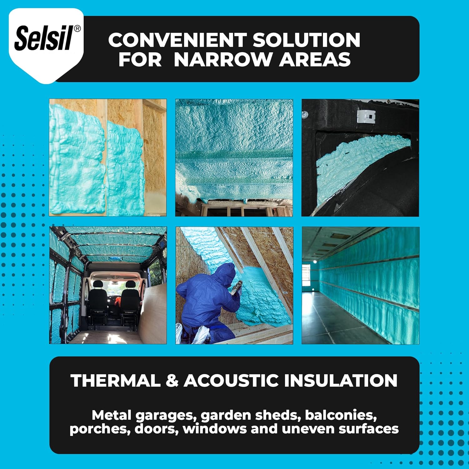 Selsil Spray Foam Insulation 12 Pack - Thermal & Sound Insulation for Walls, Roof, Hard-to-Reach Areas, 25 oz E97181
