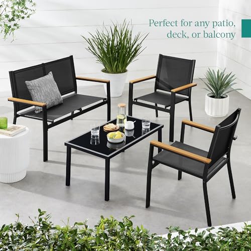 Best Choice Products 4-Piece Textilene Patio Conversation Set with Steel Frame, Taupe/Charcoal T8603
