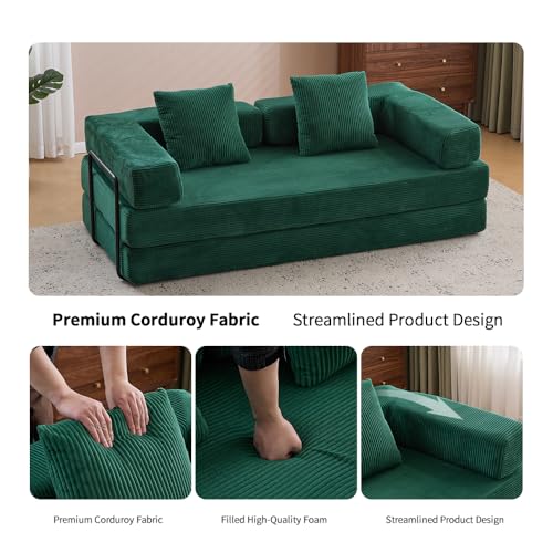 Corduroy Convertible Sleeper Sofa Bed with Pillow, Beige S401207