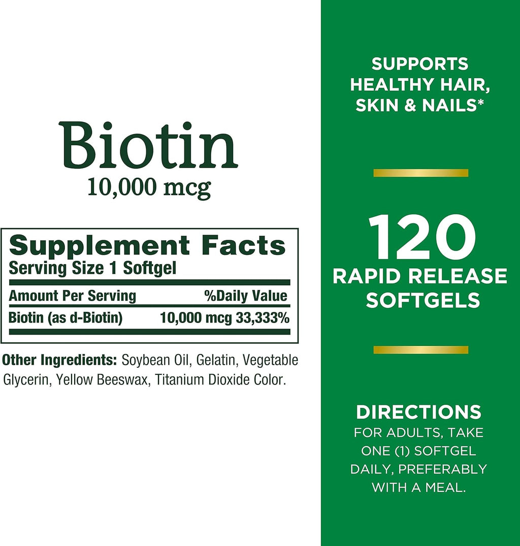Nature's Bounty Biotin 10000 mcg Rapid Release Softgels, 120 Ct V50636