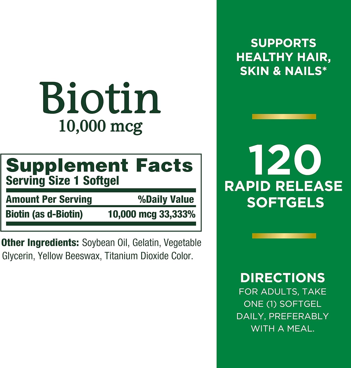Nature's Bounty Biotin 10000 mcg Rapid Release Softgels, 120 Ct V50636