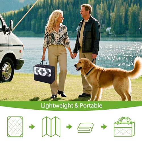 Smiry Waterproof Outdoor Rug 5x8 ft, Reversible Plastic Straw Patio Mat, Black & Beige P20186