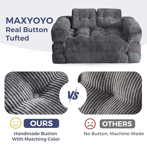 MAXYOYO Folding Sofa Bed L-Shaped Convertible Sleeper Couch with Pillow, Dark Grey X9070
