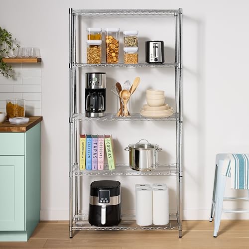 Amazon Basics 5-Shelf Adjustable Steel Wire Rack Storage Shelving, Chrome H984310