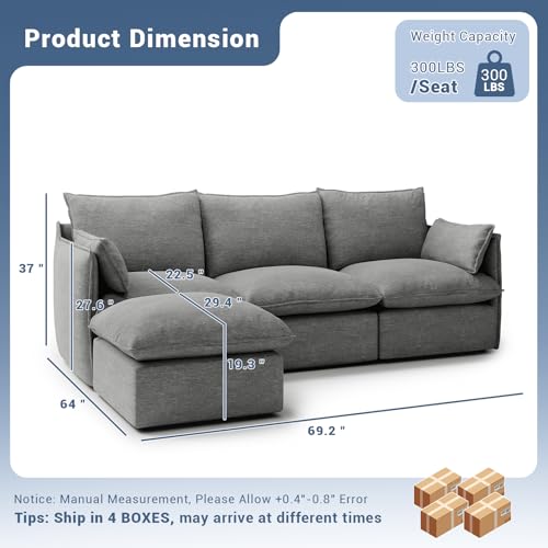 Cloud Modular Sectional Sofa, Waterproof Down Filled, High Backrest 5 Seater, Dark Gray J53470