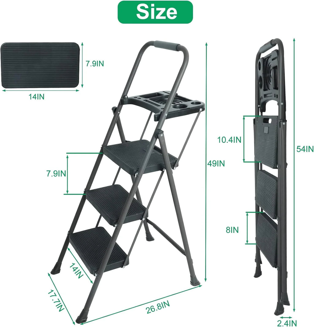 5 Step Ladder with Handrails, Folding Step Stool, 330lbs Capacity for Adults X769191