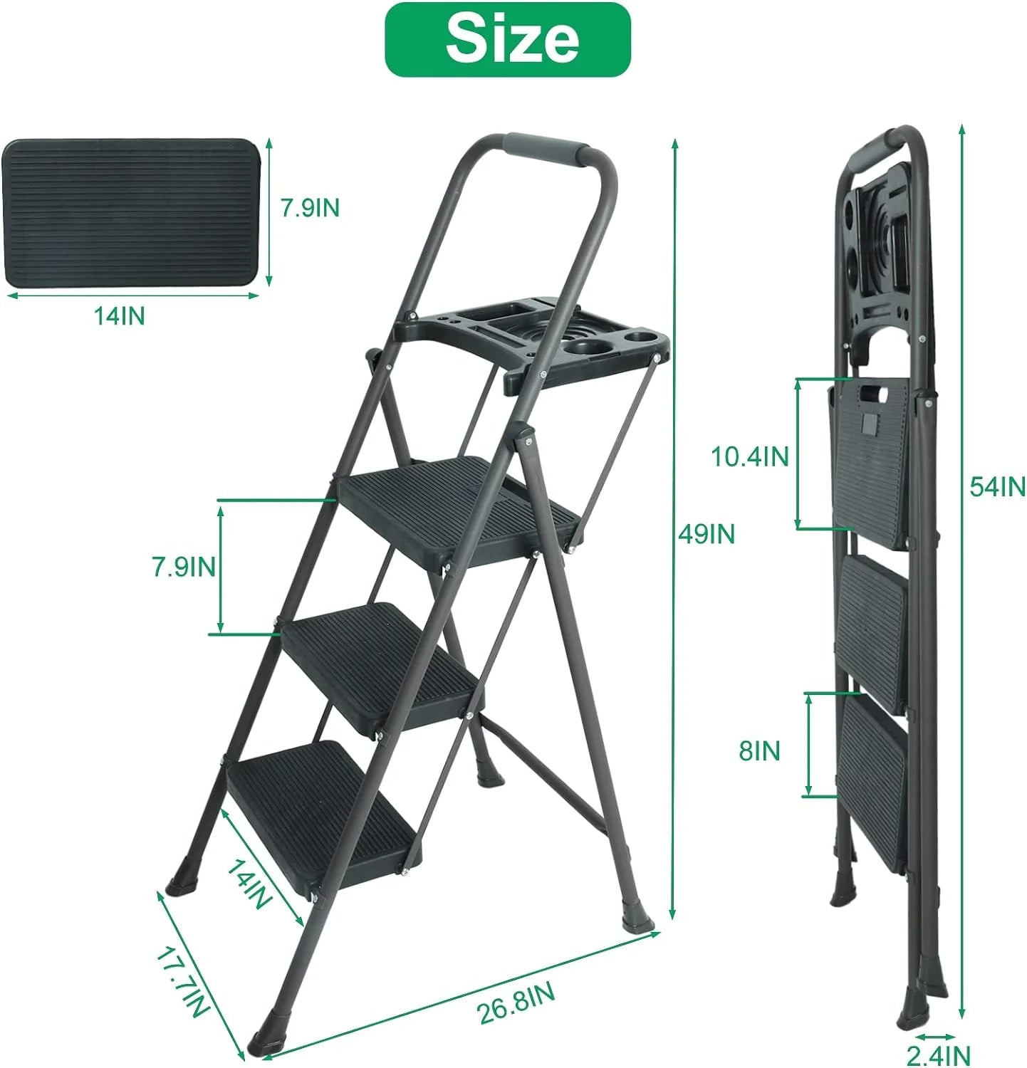 5 Step Ladder with Handrails, Folding Step Stool, 330lbs Capacity for Adults X769191