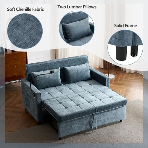 Merax 3 in 1 Convertible Sleeper Sofa Bed Futon with USB Ports, Brown V2286