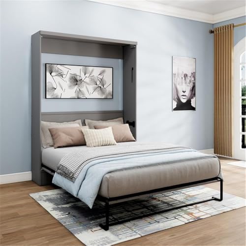Queen Size Gray Murphy Wall Bed Solid Wood, No Box Spring Needed E498951