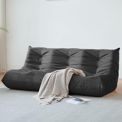 Bean Bag Chair for Adults Suede Microfiber Fireside Floor Chair 3-Seater Beige F151744