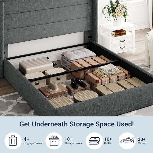 Allewie Full Size Lift Up Storage Bed with Wingback Headboard, Light Beige C85153