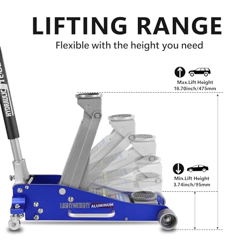 Pvillez Floor Jack, Heavy Duty Hydraulic Low Profile Steel Racing Jack, 2 Ton Capacity Blue H10635