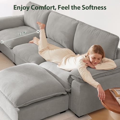 Cloud Couch Sectional L Shaped Modular Sofa Chenille Ivory Beige U4155