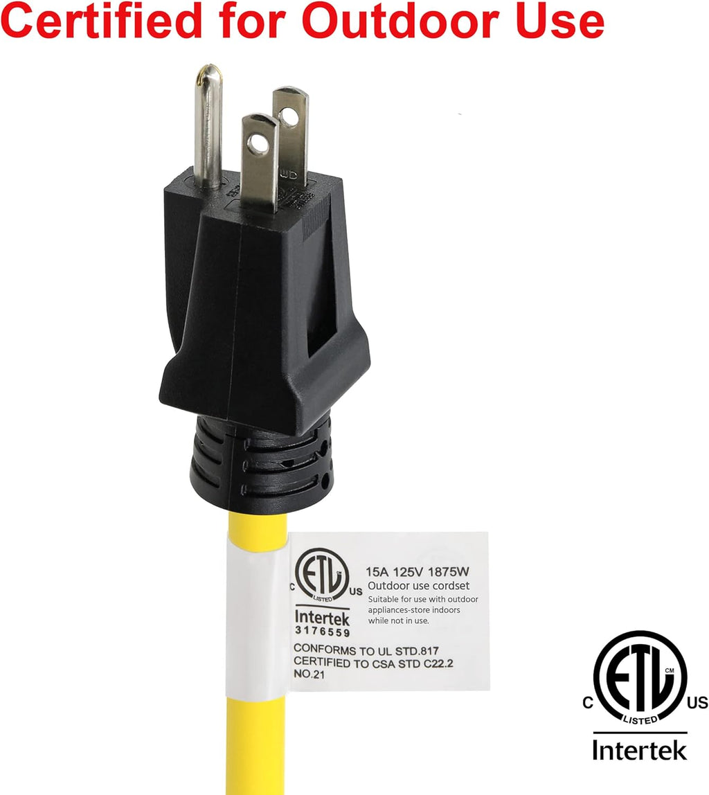 Clear Power 50 ft Heavy Duty Outdoor Extension Cord 12/3 SJTW, Yellow P92716