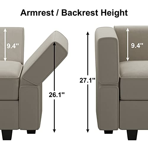 Belffin Modular Velvet Sectional Sofa with Chaise Lounge and Storage, Grey T418154