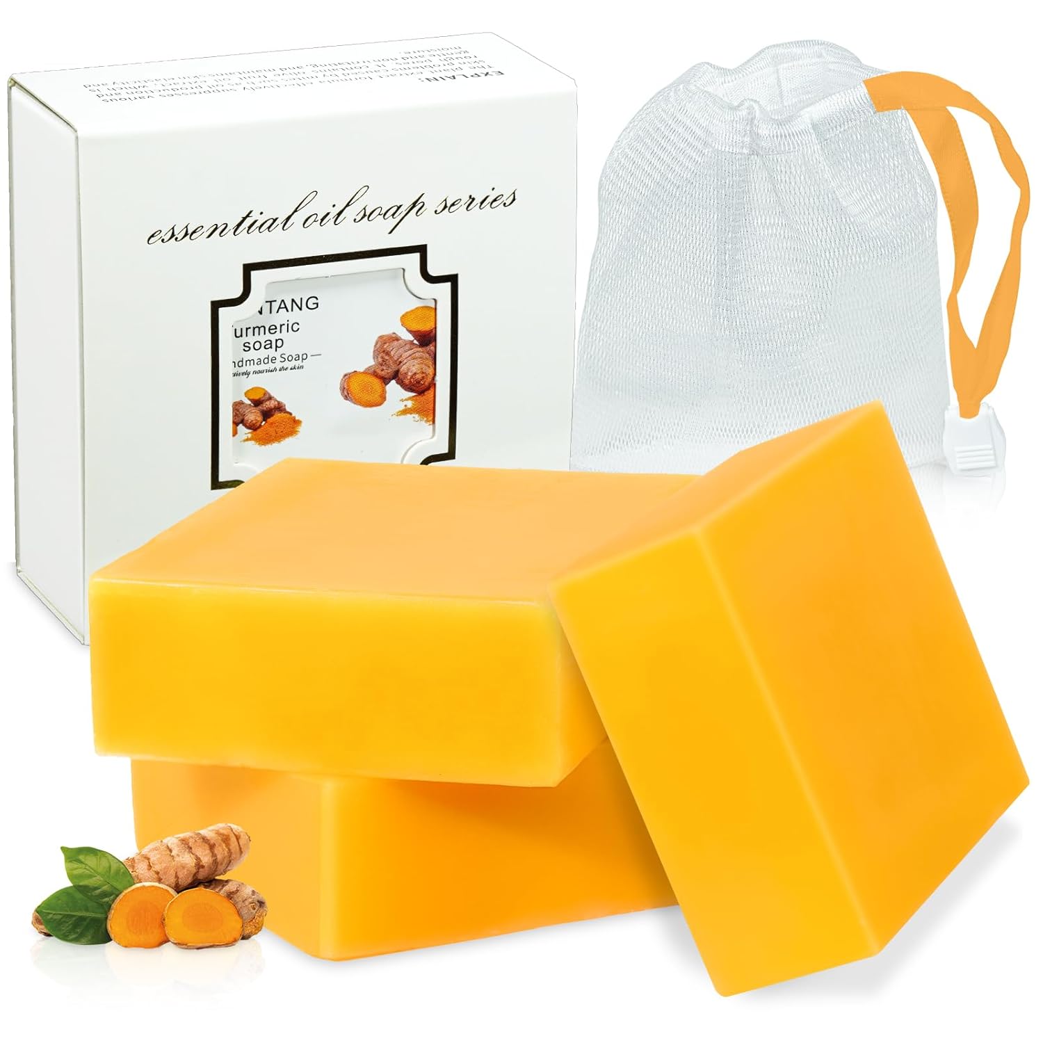 3Packs Turmeric Soap Bar, Organic Tumeric Soap for Face and Body, Lemon Turmeric bar Soap with Vitamin C, E for All Skin Type, Turmeric Soap Face Wash for Smoothing, Moisturizing skin