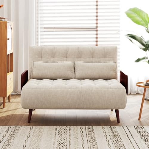 Convertible Chair Bed Sleeper for Adults with Wooden Arms, Linen G638