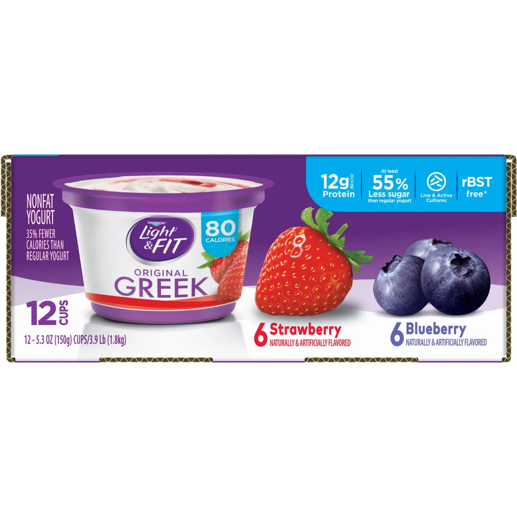 Dannon Light & Fit Greek Nonfat Yogurt Strawberry & Blueberry 5.3oz 12 pack S3923