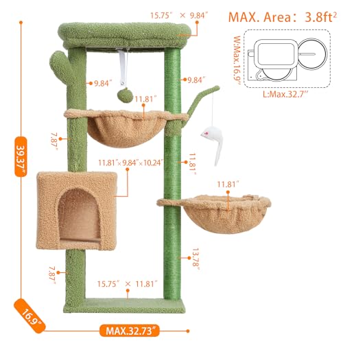 Heybly Cat Tree 39.4 Inches Tower Condo with Scratching Post for Indoor Cats F1156