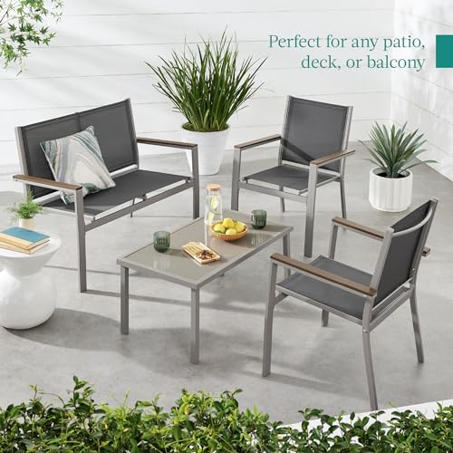 Best Choice Products 4-Piece Textilene Patio Conversation Set with Steel Frame, Taupe/Charcoal T8603