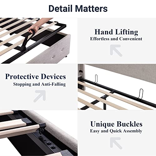 Allewie Full Size Lift Up Storage Bed with Wingback Headboard, Light Beige C85153