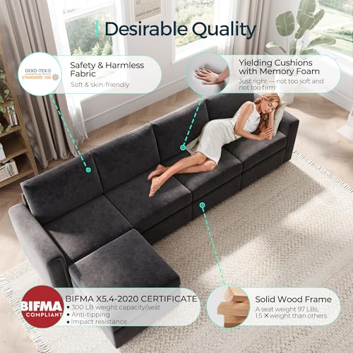 LINSY HOME Modular U Shaped Sectional Sofa with Storage, Blue M8981