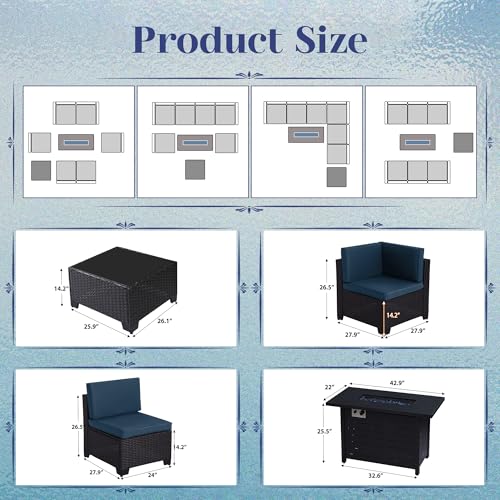 KIGOTY Patio Furniture Set 7 Pieces Outdoor Sectional Sofa with Cushions and Glass Coffee Table B60021
