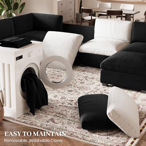 Belffin Extra Large Modular Sectional Sofa, 4-Seater L Shaped Velvet Couch, Black A1471