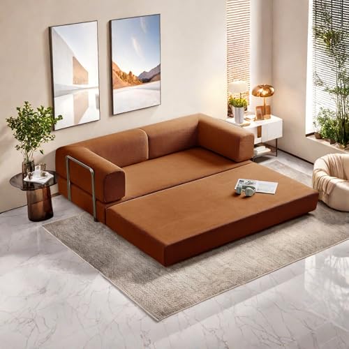 Convertible Floor Sofa Bed with Pillow Back and Armrest, Chenille, Dark Gray N4509