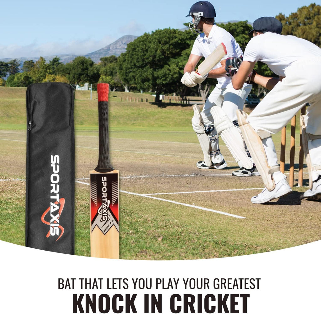 SPORTAXIS Wooden Kashmir Willow Cricket Bat with Foam-Padded Bag T3787