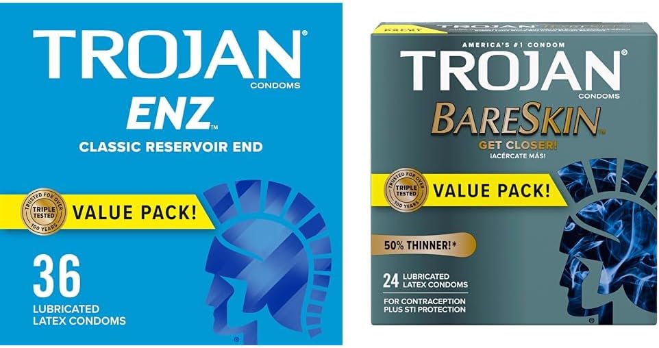 TROJAN ENZ Lubricated Condoms 36 Count with TROJAN Bareskin Thin Premium Lubricated Condoms 24 Count