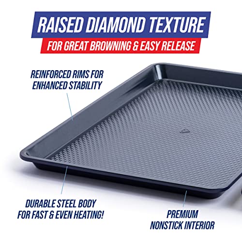 Blue Diamond Bakeware Nonstick 2-Piece Cookie Sheet Baking Pan Set, PFAS-Free, Blue S8870