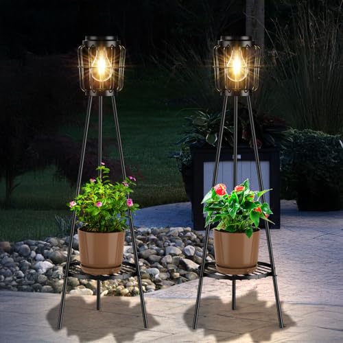 2 Pack Solar Lights Outdoor with Plant Stands - Metal Tripod Patio Decor M835880