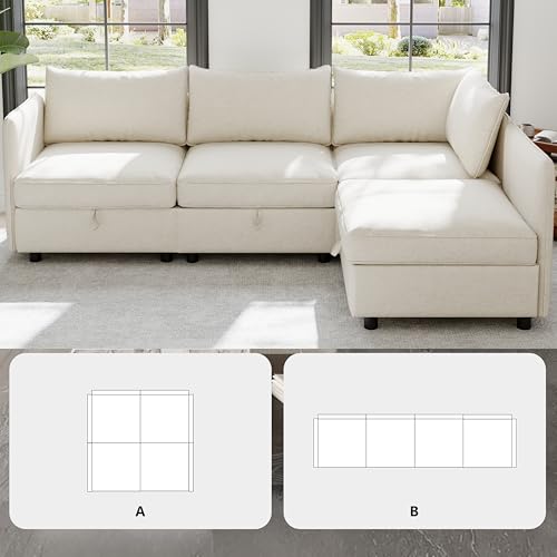 Oversized Modular Sectional Sofa with Movable Ottomans, U-Shaped Chenille J2923
