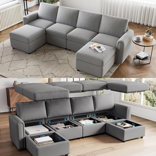 LINSY HOME Modular U Shaped Sectional Sofa with Storage, Blue M8981