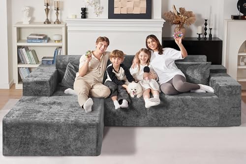 HABUTWAY 105" L-Shape Modular Sectional Sofa, Grey Velvet G848557