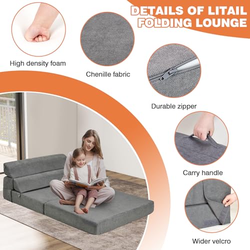 Comfy Folding Sofa Bed Grey Convertible Sleeper Chair Couch M171120