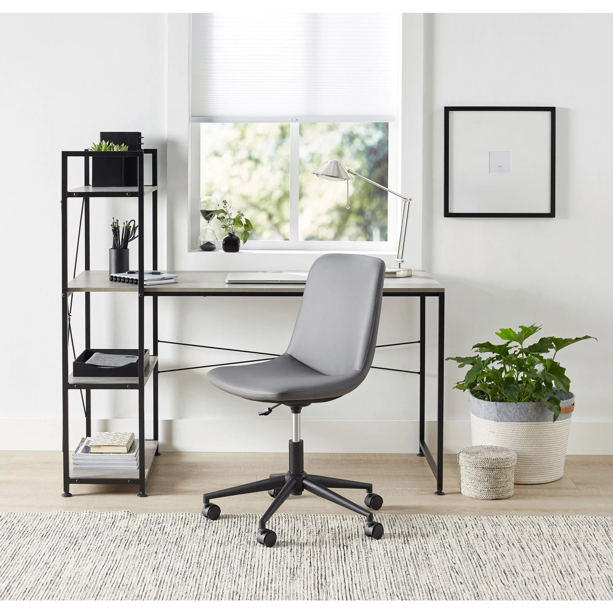 Realspace Trazer 56"W Computer Desk with Storage Shelves, Gray V6261